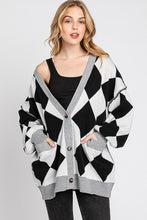 Black/White Argyle Print Cardigan Sweater