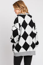 Black/White Argyle Print Cardigan Sweater