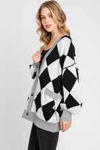 Black/White Argyle Print Cardigan Sweater