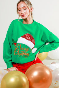 Green Santa Sequin Detail Sweater Top