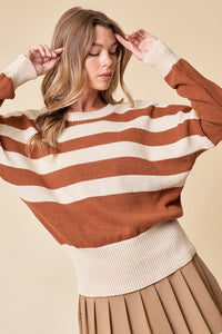 Camel/Cream Striped Oversize Sweater Top