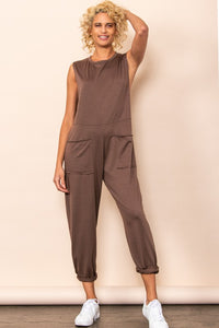Mocha French Terry Front Pocket Detailed Jumper Jumpsuit