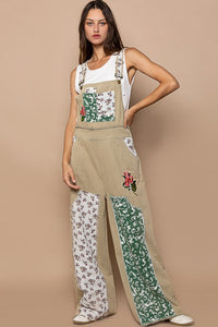 Olive Floral Patchwork Embroidery Overall