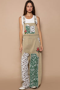 Olive Floral Patchwork Embroidery Overall