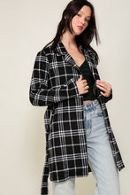 Black/White Plaid Print Open Front Cozy Coat