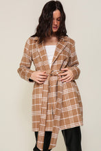 Camel/White Plaid Print Open Front Cozy Coat
