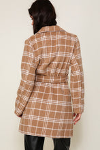 Camel/White Plaid Print Open Front Cozy Coat
