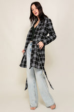 Black/White Plaid Print Open Front Cozy Coat