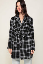 Black/White Plaid Print Open Front Cozy Coat