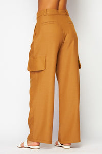 Mocha Chanel Fabric Cargo Wide-leg Pants