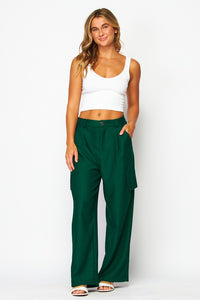 Midnight Green Chanel Fabric Cargo Wide-leg Pants