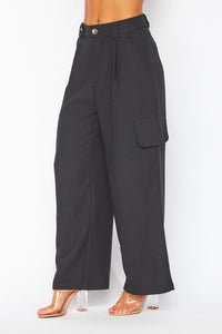 Black Chanel Fabric Cargo Wide-leg Pants