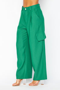Ever Green Chanel Fabric Cargo Wide-leg Pants