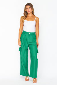 Ever Green Chanel Fabric Cargo Wide-leg Pants