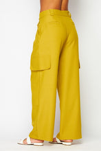 Olive Oil Chanel Fabric Cargo Wide-leg Pants