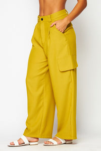 Olive Oil Chanel Fabric Cargo Wide-leg Pants