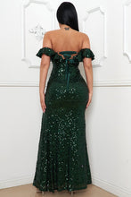 Hunter Green Sequin Off The Shoulder Maxi Dress