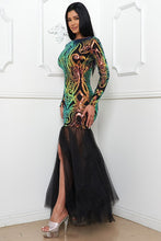 Black Sequin Broque Pattern Mesh Mermaid Maxi Dress