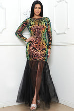 Black Sequin Broque Pattern Mesh Mermaid Maxi Dress