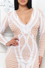 White Laced Pattern Long Sleeve Maxi Dress