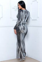 Silver Laced Pattern Long Sleeve Maxi Dress