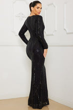 Black Laced Pattern Long Sleeve Maxi Dress