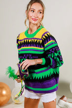Black Multi Contrast Color Detail Mardigras Sweater Top