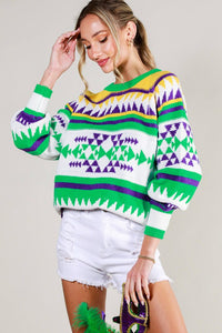 Off White Multi Contrast Color Detail Mardigras Sweater Top