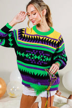 Black Multi Contrast Color Detail Mardigras Sweater Top