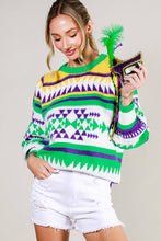 Off White Multi Contrast Color Detail Mardigras Sweater Top