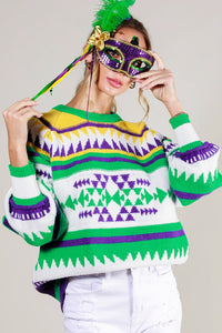 Off White Multi Contrast Color Detail Mardigras Sweater Top