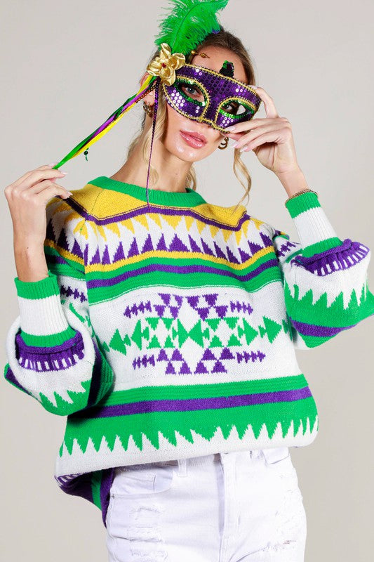 Off White Multi Contrast Color Detail Mardigras Sweater Top