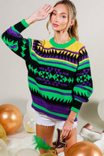 Black Multi Contrast Color Detail Mardigras Sweater Top