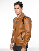 Camel/Black Men's Fancy Pleather Jacket