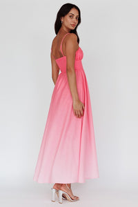 Pink Spaghetti Strap Ombre Maxi Dress