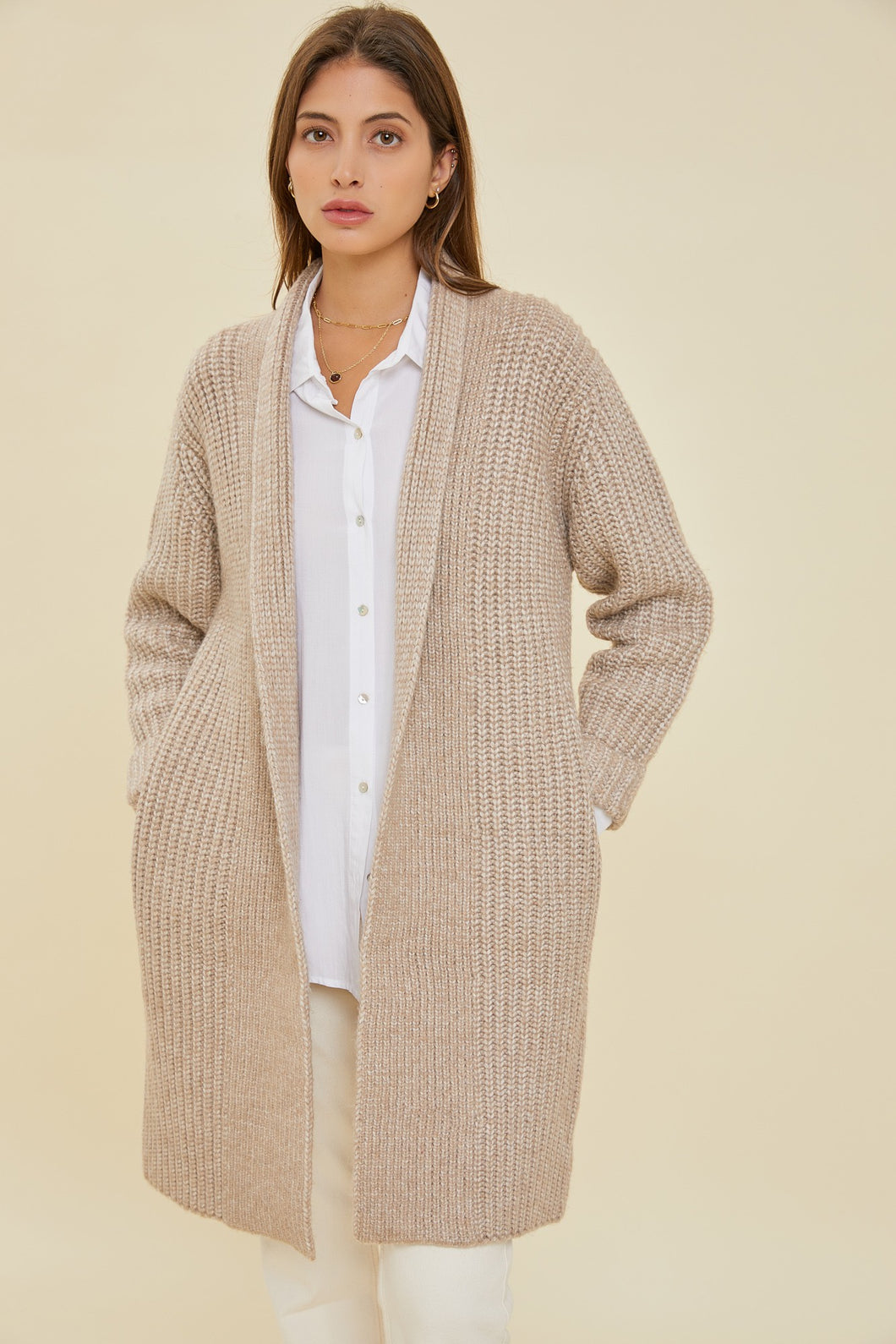 Taupe Chunky Cable Knit Cardigan