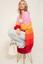 Rainbow Open Front Cable Knit Multi Color Ombre Cardigan