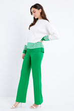 White/Green Knit Long Sleeve Stripe Top And Pants Set