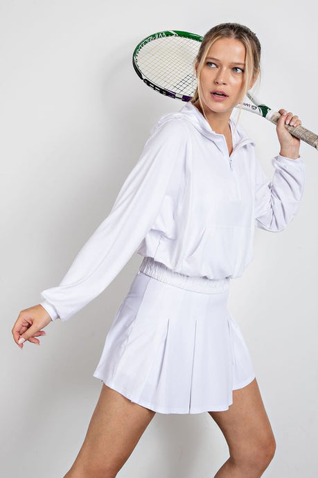 White Plus Size Butter Quarter Zip Hoodie With Kangaroo