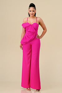 Neon Pink Side Ruffle Accented Jumpsuits