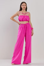 Hot Pink Pluffy Crop Top And Wide Pants Set