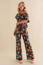 Black Multi Sequin Flower Boots Cut Long Pants