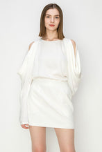 Off White Draped Cold Shoulder Long Sleeves Blouse Top