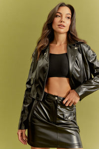 Black Moto Jacket And Mini Skirt Set