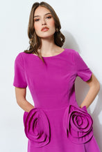 Grape Elegant Rose Applique A-line Midi Dress