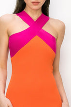 Orange Crossover Neckline Stretch Ribbed Knit Mini Dress