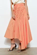 Lt.Coral Ruched Asymmetric Cotton Midi Skirt