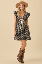 Black Deep V-neck Mini Dress With Bubble Sleeve And Hem