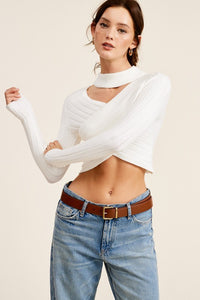 Ivory Overlap Knit Mock Neck Crop Sweater Top