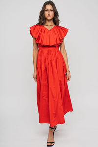 Tomato Red Arrive Late Cocktail Maxi Dress